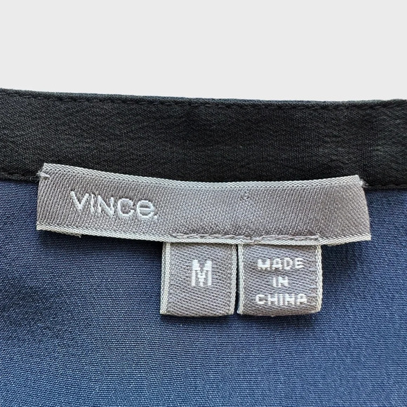 VINCE Tunic Blouse Womens Medium Navy Blue Black 100% Silk Colorblock Sleeveless - Picture 5 of 12